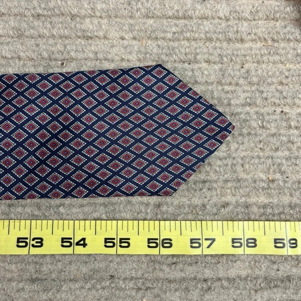 Graham & Lockwood London Mens Silk Tie Navy Blue Red Geometric Diamond Pattern